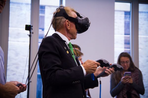 Dick Corbett experiences virtual reality